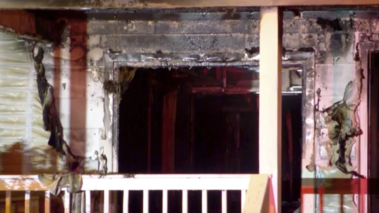 This image taken from video provided by WLNE-TV shows damage from a fire at an assisted living facility in Fall River, Mass., Sunday, July 13, 2025. (WLNE-TV via AP)