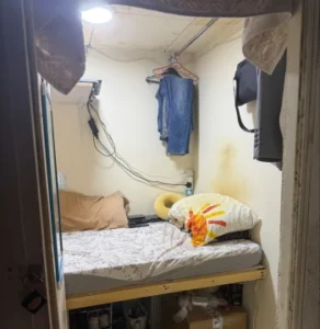 (A modified closet where a migrant worker lives in Dubai, United Arab Emirates, is seen on Tuesday, July 8, 2025. AP Photo: Gabe Levin)