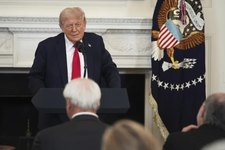 (President Donald Trump speaks during the White House Faith Office luncheon in the State Dining Room, Monday, July 14, 2025, in Washington. (AP Photo/Evan Vucci)