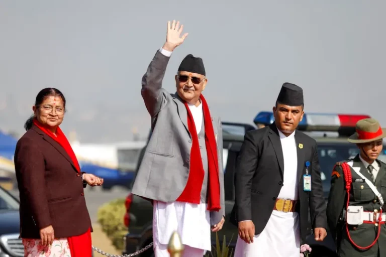 (Nepali Prime Minister K.P. Sharma Oli waves before departing from Tribhuvan Airport in Kathmandu, Nepal, on Dec. 2. File  Photo: Aryan Dhimal-AFP )