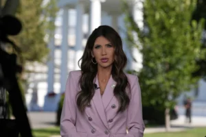 (Homeland Security Secretary Kristi Noem speaks during a television interview at the White House, Tuesday, Aug. 26, 2025, in Washington. (AP Photo: Alex Brandon)