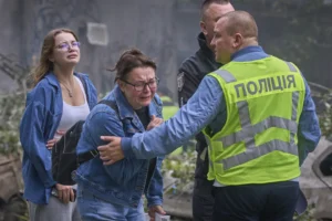 Woman react in Kyiv