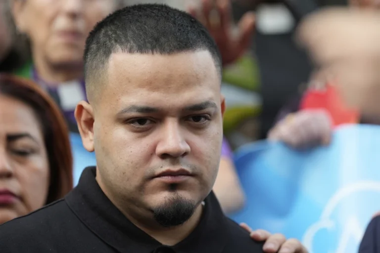 (Kilmar Abrego Garcia joins supporters in a protest rally outside the Immigration and Customs Enforcement field office in Baltimore, Aug. 25, 2025. AP Photo: Stephanie Scarbrough, File)