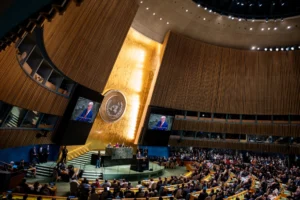 (President Donald Trump addresses the 80th session of the United Nations General Assembly, Tuesday, Sept. 23, 2025, at U.N. headquarters.  AP Photo: Angelina Katsanis)