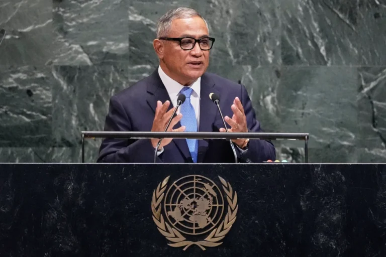 (Belize Prime Minister John Briceno addresses the 80th session of the United Nations General Assembly, Friday, Sept. 26, 2025. (AP Photo/Richard Drew)