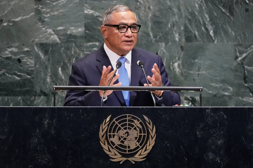 (Belize Prime Minister John Briceno addresses the 80th session of the United Nations General Assembly, Friday, Sept. 26, 2025. (AP Photo/Richard Drew)