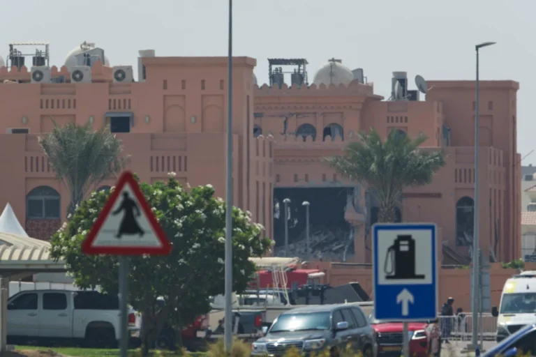 (Damage is seen after an Israeli strike targeted a compound that hosted Hamas’ political leadership in Doha, Qatar, Wednesday, Sept. 10, 2025.  AP Photo: Jon Gambrell)