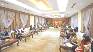 (Prime Minister Sushila Karki, leaders of political parties and Gen-Z representatives holding talks at the PM's residence in Baluwatar, Kathmandu, on Wednesday. Photo: Sujan Gurung)