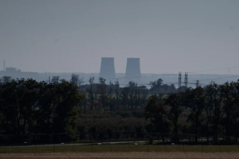 (Zaporizhzhia nuclear power plant is seen from around twenty kilometers away in an area in the Dnipropetrovsk region, Ukraine, Monday, Oct. 17, 2022.  AP Photo: Leo Correa, File)