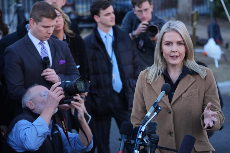 (White House press secretary Karoline Leavitt speaks with reporters at the White House, Monday, Nov. 24, 2025, 2025, in Washington.  AP Photo: Evan Vucci)