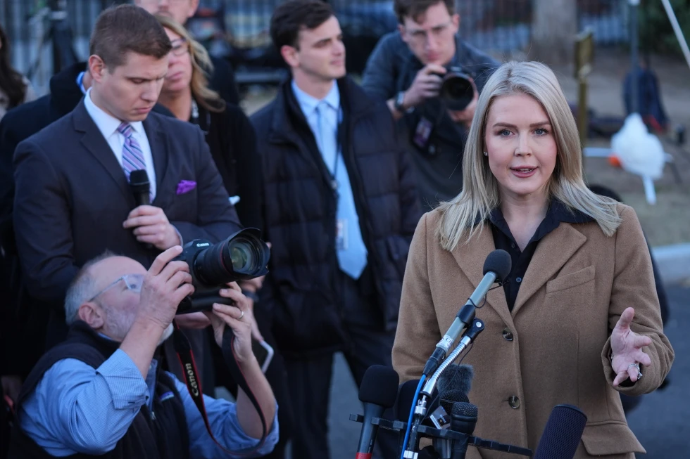 (White House press secretary Karoline Leavitt speaks with reporters at the White House, Monday, Nov. 24, 2025, 2025, in Washington.  AP Photo: Evan Vucci)