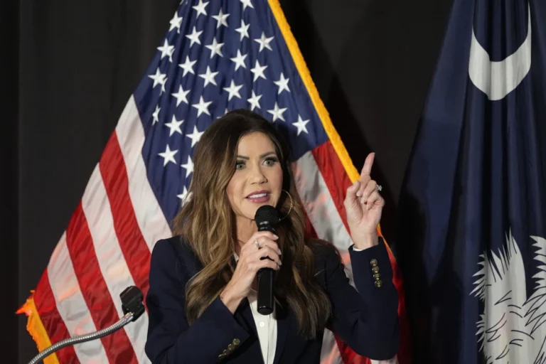 (U.S. Homeland Security Secretary Kristi Noem speaks to the Berkeley County GOP, Friday, Nov. 7, 2025, in Charleston, S.C.  AP Photo: Alex Brandon, Pool)