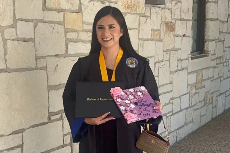 (In this undated photo provided by her attorney, Todd Pomerleau, Any Lucia Lopez Belloza celebrates her high school graduation in Texas.  Photo: Any Lucia Lopez Belloza’s attorney via AP)