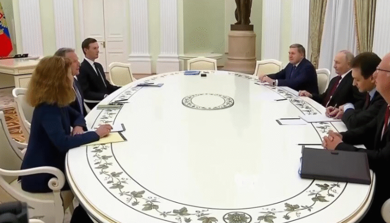 (Putin met U.S. President Donald Trump’s envoy Steve Witkoff and son-in-law Jared Kushner in the Kremlin in talks that began late Tuesday as part of a renewed push by the Trump administration to broker a peace deal. (AP video shot by Harriet Morris)