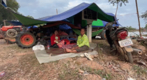 (Cambodians near the border with Thailand took shelter in Siem Reap province on Wednesday, days after fighting renewed between the Southeast Asian neighbors. (AP video shot by Sopheng Cheang)
