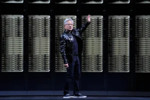 (Nvidia founder and CEO Jensen Huang speaks about the NVIDIA Rubin AI super computing platform during a Nvidia news conference ahead of the CES tech show Monday, Jan. 5, 2026, in Las Vegas.  AP Photo: John Locher)