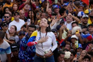 (Venezuelan opposition leader Maria Corina Machado addresses supporters at a protest against President Nicolas Maduro in Caracas, Venezuela, Jan. 9, 2025, a day ahead of Maduro’s inauguration ceremony where he will be sworn in for a third term. (AP Photo/Ariana Cubillos, File)