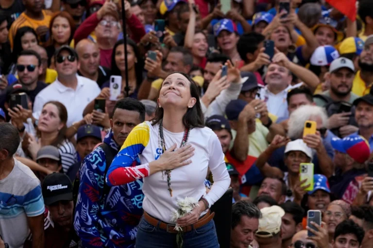(Venezuelan opposition leader Maria Corina Machado addresses supporters at a protest against President Nicolas Maduro in Caracas, Venezuela, Jan. 9, 2025, a day ahead of Maduro’s inauguration ceremony where he will be sworn in for a third term. (AP Photo/Ariana Cubillos, File)