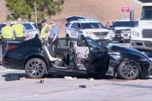 (This image taken from video provided by WTOC-TV shows law enforcement responding to the scene of a fatal car crash, Monday, Feb. 16, 2026, in Savannah, Ga. Photo: WTOC-TV)