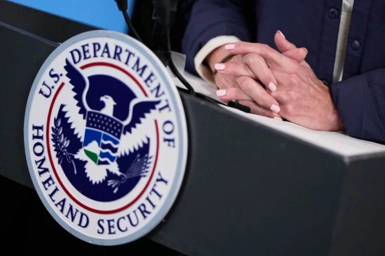 (Homeland Security Secretary Kristi Noem speaks during a news conference at Federal Emergency Management Agency headquarters, Saturday, Jan. 24, 2026, in Washington.  AP Photo: Julia Demaree Nikhinson)