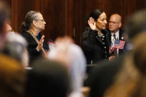 (People take the Oath of Allegiance in a naturalization ceremony to become U.S. citizens at the United States District Court for the Northern District of Indiana on Friday, Jan. 9, 2026, in South Bend. Photo Curtsy:  MICHAEL CLUBB) 