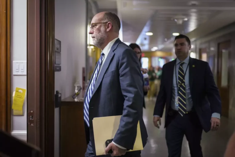 (Russ Vought, director of the Office of Management and Budget, arrives to testify before the Senate Appropriations Committee at the Capitol in Washington. AP Photo: J. Scott Applewhite)