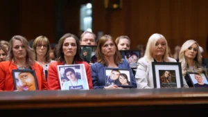 (Angel Moms, parents whose children have died because of illegal immigrants, listen as Homeland Security Secretary Kristi Noem appears for an oversight hearing before the Senate Judiciary Committee, at the Capitol in Washington, Tuesday, March 3, 2026.  AP Photo: J. Scott Applewhite)