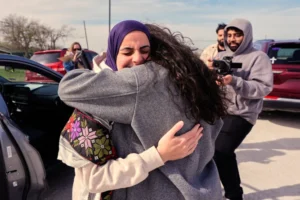 (A Palestinian woman who was the last person still in immigration detention after the Trump administration’s 2025 crackdown on pro-Palestinian activists was released Monday on $100,000 bond after a year in custody. (AP Photo via Video by Kendria LaFleur)