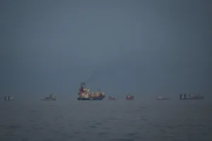 Ships cross the Strait of Hormuz