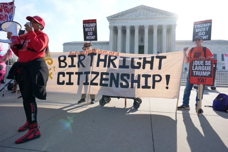 (Pro and anti-Trump demonstrators rally outside the U.S. Supreme Court, before justices hear oral arguments on whether President Donald Trump can deny citizenship to children born to parents who are in the United States illegally or temporarily, on Capitol Hill, in Washington, Wednesday, April 1, 2026. AP Photo: J. Scott Applewhite)
