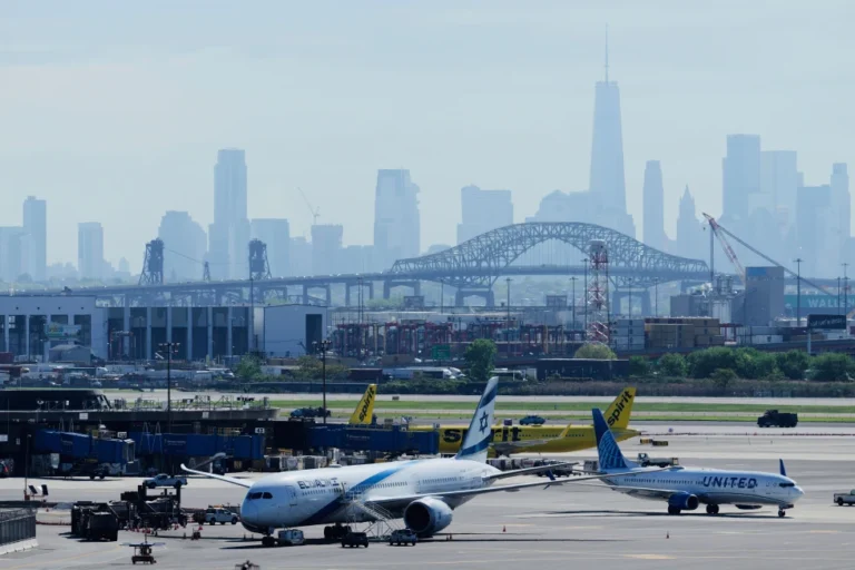(The New York City skyline is seen behind Newark Liberty International Airport in Newark, N.J., Wednesday, May 7, 2025. (AP Photo: Seth Wenig,File)