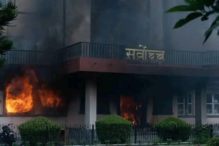(Demonstrators breach the Supreme Court building in Kathmandu, Nepal on Monday, September 9, 2025.)