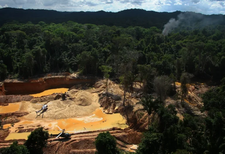 (Helicopters are visible at an illegal mining camp during an operation by Brazil’s environmental agency aimed at combating illegal mining in Yanomami Indigenous territory, Roraima state, Brazil, Feb. 11, 2023. (AP Photo/Edmar Barros, File)