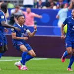 (France's Kylian Mbappe (10) celebrates after scoring his team's first goal during the World Cup Group I soccer match between France and Iraq in Philadelphia, Monday, June 22, 2026.  AP Photo: Petr David Josek)