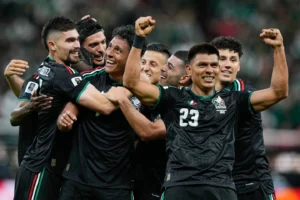(Mexico’s Luis Romo, third left, celebrates with his teammates after scoring g his team’s first goal during the World Cup Group A soccer match between Mexico and South Korea in Zapopan, near Guadalajara, Mexico, Thursday, June 18, 2026. AP Photo: Natacha Pisarenko)