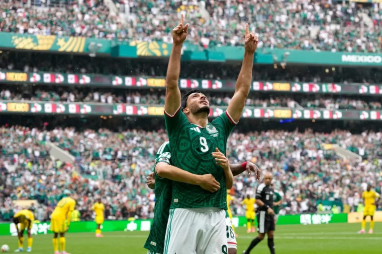 (Mexico's Raul Jimenez celebrates after scoring his team's second goal during the World Cup Group A soccer match between Mexico and South Africa in Mexico City, Thursday, June 11, 2026. (AP Photo: Natacha Pisarenko) . Earlier, Mexico's Julian Quinones made history by scoring in the ninth minute of the match against South Africa in the opening match. Photo: AP)