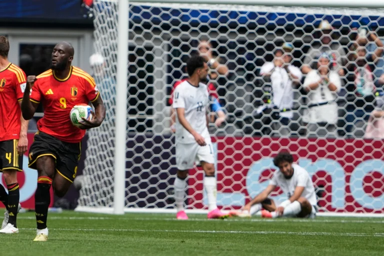 (Belgium's Romelu Lukaku celebrates after forcing an own goal by Egypt's Mohamed Hany during the World Cup Group G soccer match in Seattle, Monday, June 15, 2026. AP Photo: Lindsey Wasson)