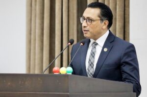 (Finance Minister Dr. Swarnim Wagle presents a proposal to consider the Economic Bill 2083 at the House of Representatives meeting held at the Federal Parliament Building in Singha Durbar on Friday. Photo: Kiran Raj Bista)