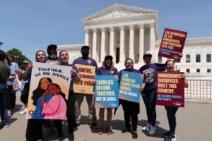 (Activists celebrate the Supreme Court’s birthright citizenship ruling outside of the Supreme Court on Capitol Hill, Tuesday, June 30, 2026, in Washington.  AP Photo: Jose Luis Magana)