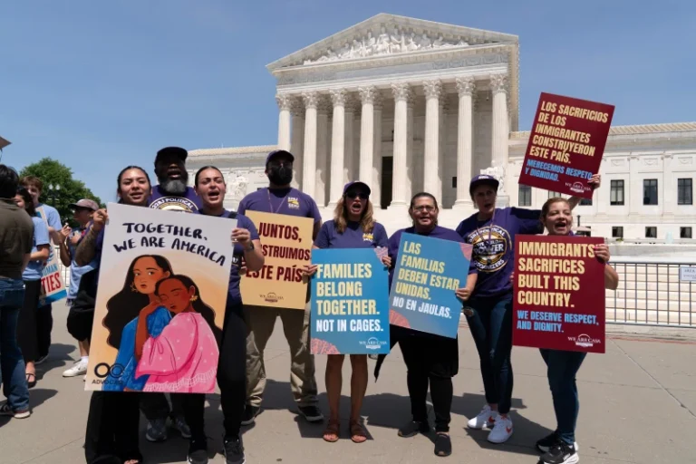(Activists celebrate the Supreme Court’s birthright citizenship ruling outside of the Supreme Court on Capitol Hill, Tuesday, June 30, 2026, in Washington.  AP Photo: Jose Luis Magana)
