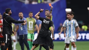 (Egypt has demanded an investigation into the red card issued to the team by referee François Letexier during the 'Round of 16' match against Argentina. Photo courtesy: Buda Mendes-Getty Images)