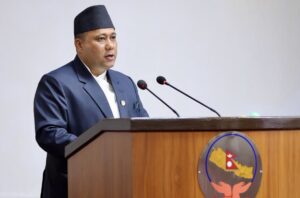 (Foreign Minister Shishir Khanal responding to questions raised by lawmakers during Tuesday's meeting of the National Assembly. Photo: RSS)