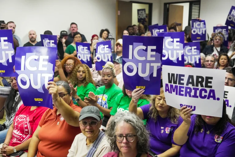 (Neighbors and members of the local community staged a protest in Houston on Saturday, chanting "Ice Out" and demanding justice for Lorenzo Salgado-Araujo, who was shot and killed by an ICE agent. Photo: AP)