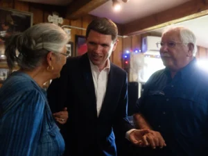 (Democratic Senate candidate James Talarico greets voters at a rally on Monday, July 13, 2026, in Del Rio, Texas. AP Photo: Brenda Bazán)