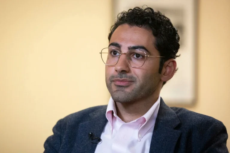 (Mohsen Mahdawi speaks during an interview at the ACLU of Vermont on May 8, 2025, in Montpelier, Vt.  AP File Photo: Alex Driehaus)