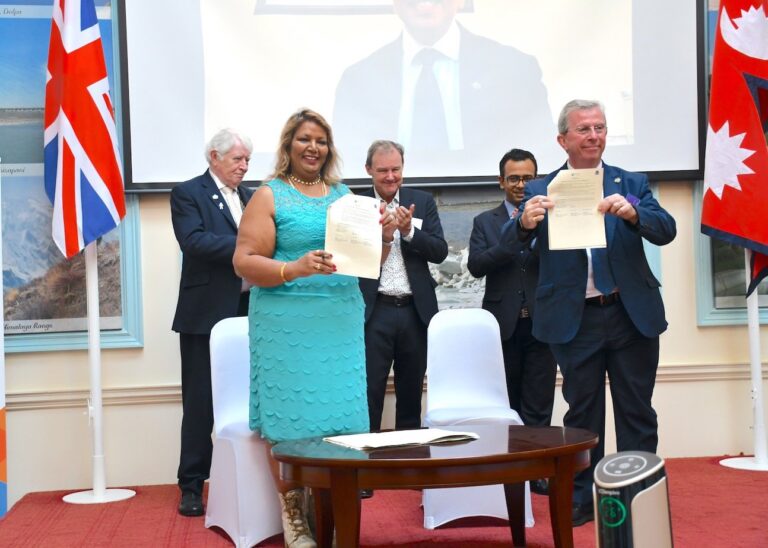 (To expand trade and investment under the Nepal-UK economic partnership, Alan Rides (CEO of the West London Chamber) and Dr. Renu Raj (Vice President) signed two important MoUs in London, while Prithvi Raj Pande (President of the Confederation of Nepalese Industries) and Dr. Roshan Rathi (President of the Nepal-Britain Chamber) signed them virtually from Kathmandu.)
