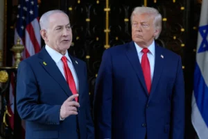 (President Donald Trump listens as Israel's Prime Minister Benjamin Netanyahu speaks at President Donald Trump's Mar-a-Lago club, Dec. 29, 2025, in Palm Beach, Fla. AP File Photo: Alex Brandon)
