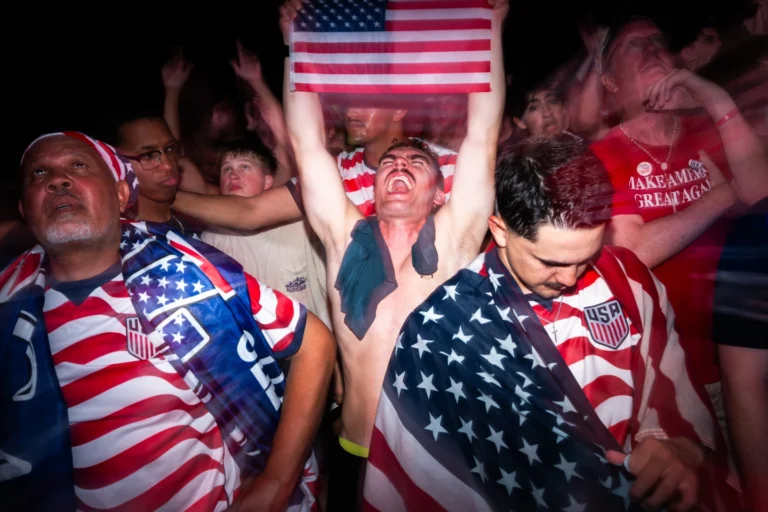 (People attend a watch party for a World Cup soccer match between the United States and Bosnia Wednesday, July 1, 2026, in Washington, at the FIFA Fan Zone on the National Mall.  AP Photo: Allison Robbert)