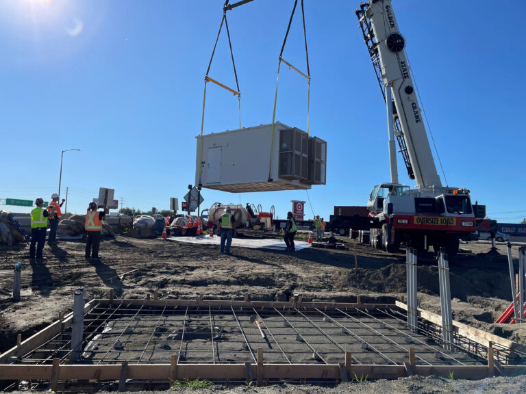 (Placement of huts which hold specialized electronics necessary for information to travel across the network and world. Photo: CA GOV.)
