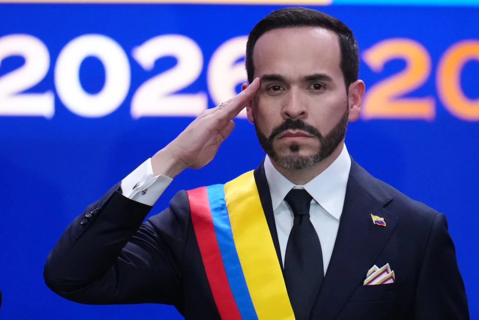 (Colombia’s President Abelardo de la Espriella salutes after taking the oath of office in Cali, Colombia, Aug. 7, 2026.  AP File Photo: Matias Delacroix)